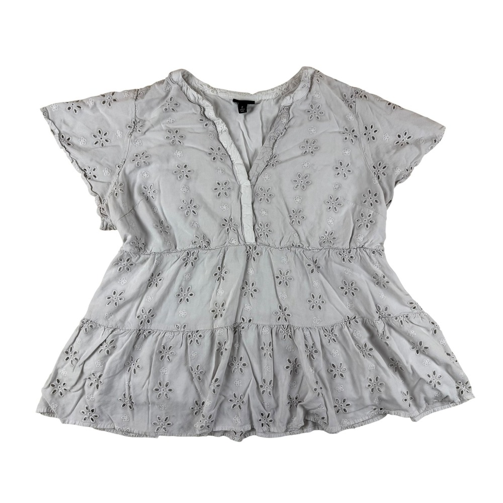 Torrid White Eyelet Babydoll Blouse Size 2 Plus Flutter Sleeve Boho